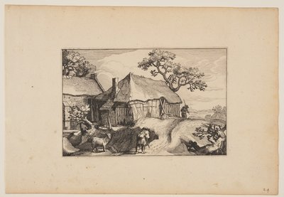 Út egy pajta mentén, a Tájképek (Verscheyden aerdige Lanthuysen...) alkotó: Claes Jansz. Visscher