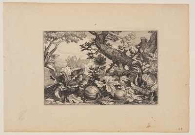 Fa és dinnye, a Tájképek (Verscheyden aerdige Lanthuysen...) alkotó: Claes Jansz. Visscher