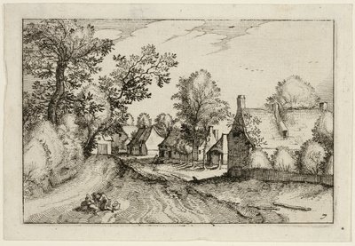 A Village Road, plate seven after Pictures of Farms, Country Houses and Rustic Villages (Praediorum villarum et rusticarum casularum icones) alkotó: Claes Jansz. Visscher II