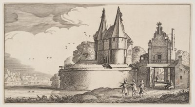 Bástya és városkapu a folyón, a Tájképekből (Playsante Lantschappen) alkotó: Claes Jansz. Visscher II