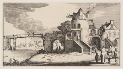 Híd fizetőházzal, a Tájképek (Playsante Lantschappen) című képből alkotó: Claes Jansz. Visscher II