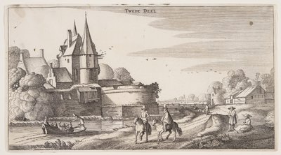 Országút egy bástyás falu mentén, a Landscapes (Playsante Lantschappen) című képből alkotó: Claes Jansz. Visscher II