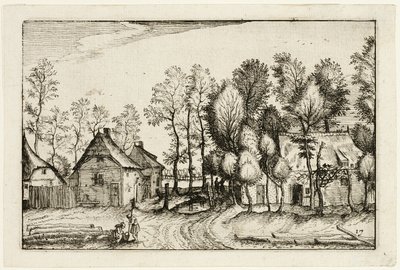 Tájkép kivágott fákkal, tizenhetedik lemez tanyák, vidéki házak és falusias falvak képei után (Praediorum villarum et rusticarum casularum icones) alkotó: Claes Jansz. Visscher II
