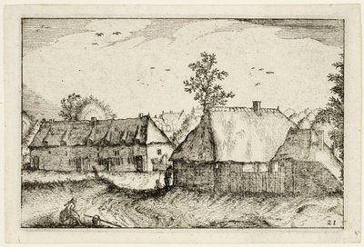 Nagy fészerek, 21. tábla a tanyák, vidéki házak és falusias falvak képei után (Praediorum villarum et rusticarum casularum icones) alkotó: Claes Jansz. Visscher II