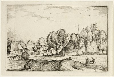 Út a faluba, tizenkilenc tányér a tanyák, tájházak és falusias falvak képei után (Praediorum villarum et rusticarum casularum icones) alkotó: Claes Jansz. Visscher II