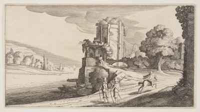 Kerek torony a folyón, a Tájképek (Playsante Lantschappen) című műből. alkotó: Claes Jansz. Visscher II
