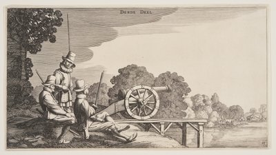A három tüzér, a Landscapes (Playsante Lantschappen) című filmből. alkotó: Claes Jansz. Visscher II