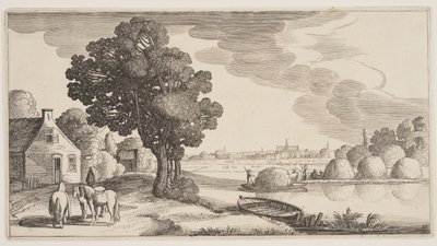 Széna szállítása a folyón, a Landscapes (Playsante Lantschappen) című filmből alkotó: Claes Jansz. Visscher II