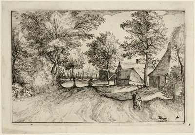Falusi út, negyedik lemez a tanyák, vidéki házak és falusias falvak képei után (Praediorum villarum et rusticarum casularum icones) alkotó: Claes Jansz. Visscher II