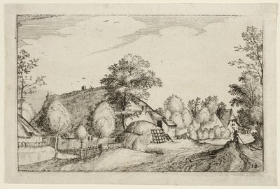 Falusi út, tizenkettedik lemez a tanyák, vidéki házak és falusias falvak képei után (Praediorum villarum et rusticarum casularum icones) alkotó: Claes Jansz. Visscher II