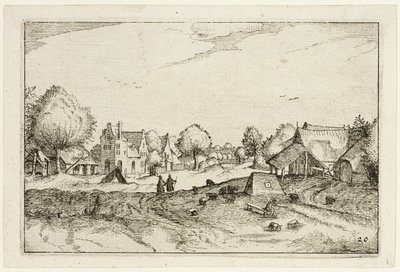 Falusi út, húszas tányér a tanyák, vidéki házak és falusias falvak képei után (Praediorum villarum et rusticarum casularum icones) alkotó: Claes Jansz. Visscher II
