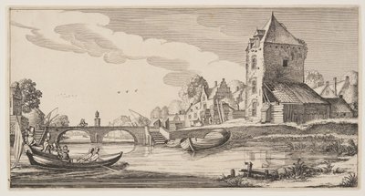 Falu a folyón, a Tájképek (Playsante Lantschappen) című kötetből. alkotó: Claes Jansz. Visscher II
