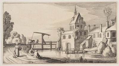 Falu a folyón, a Tájképek (Playsante Lantschappen) című kötetből. alkotó: Claes Jansz. Visscher II