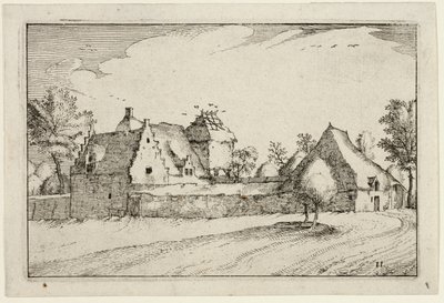 Falazott tanya, tizenegyedik tányér a tanyák, vidéki házak és falusias falvak képei után (Praediorum villarum et rusticarum casularum icones) alkotó: Claes Jansz. Visscher II