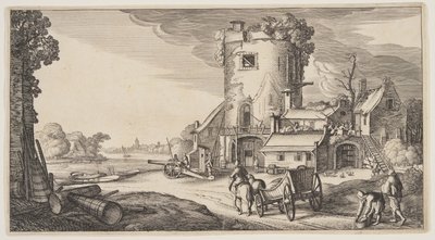 Watch-Tower Near a River, a Tájképek (Playsante Lantschappen) alkotó: Claes Jansz. Visscher II