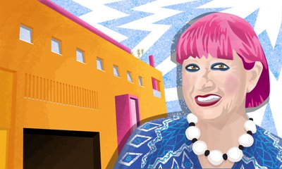 Dame Zandra Rhodes és a Divat- és Textilmúzeum Bermondsey-ben, Londonban. alkotó: Claire Huntley