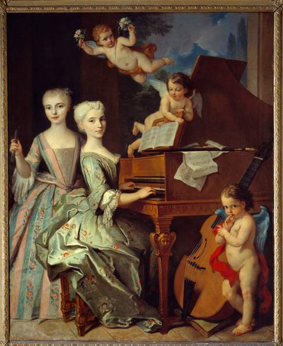Adelaide de Gueidan és nővére csembalónál: Adelaide (1725-1786) és nővére Catherine (1726-1759) egy nagy provence-i család tagjai. Zene angyalok veszik körül őket. 1735-1740. Claude Arnulphy (1697-1786) olaj, vászon. Musee alkotó: Claude Arnulphy