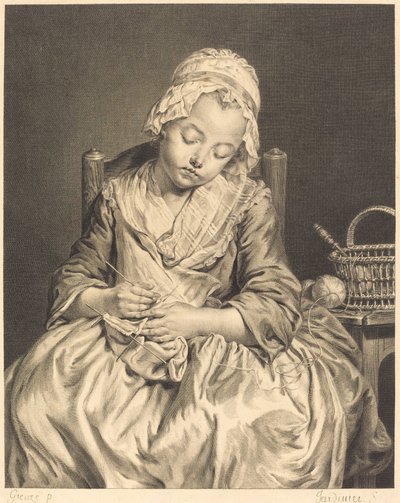 Az alvó kötő alkotó: Claude Donat Jardinier after Jean Baptiste Greuze