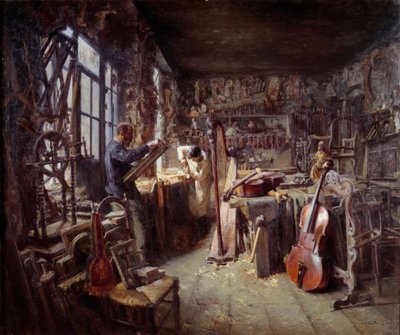 Egy restaurátor műhelyében, tele műszerekkel. Claude Firmin (1864-1944) festménye 1896 Avignoni musee Calvet Figyelem! Ennek a műnek a felhasználása harmadik féltől kérhető engedélyezési kérelmet vagy további díjakat vonhat maga után alkotó: Claude Firmin