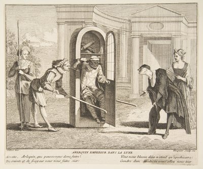 Harlekin, császár a Holdon.n.d. Alkotók: Claude Gillot, Jacques Gabriel Huquier. alkotó: Claude Gillot, Jacques Gabriel Huquier