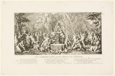 Bacchus ünnepe, amelyet a szatírok és a bakkhánsnők ünnepelnek alkotó: Claude Gillot
