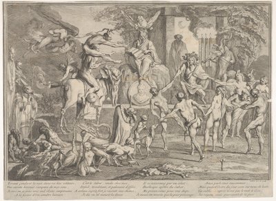 Boszorkányok Sabbath, egy éjszakai tájon belül, egy nekromanta ül a középpontban..., kb. 1700-1720. alkotó: Claude Gillot