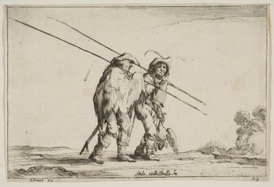 13. tábla: Két pikáns jobbra sétál, mindegyik jobb kezében csukával..., 1642. alkotó: Claude Goyrand