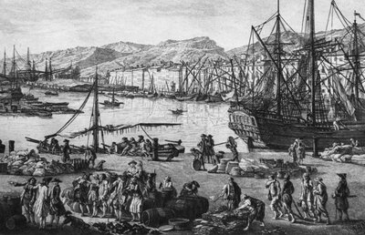 Toulon régi kikötője, a mester üzleteiből nézve, a „Les Ports de France” sorozat, fiatalabb Charles Nicolas Cochin (1715-90) és Jacques Philippe Le Bas (1707-83) metszetei, 1762 (bal oldali részlet) ( lásd még: 382970, 382972) (rézkarc) alkotó: Claude Joseph (after) Vernet