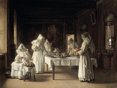 „Vacsora a Beaune Hospice-ban”, Franciaország, 19. század vége, 20. század eleje alkotó: Claude Joseph Bail