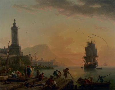 Földközi-tengeri kikötő. Csendes szél, esti szélcsend. alkotó: Claude Joseph Vernet