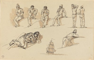 Nyolc alaktanulmány és egy hajó a tengeren alkotó: Claude Joseph Vernet