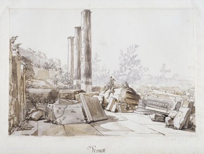 Serapis templomának romjai Pozzuoliban, 1750 (tollal és tintával és fekete krétával, papíron) alkotó: Claude Joseph Vernet