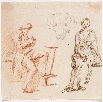 Tanulmányi lap: Ülő férfi, kutyafej, Ülő nő, 1700-as évek. alkotó: Claude Joseph Vernet