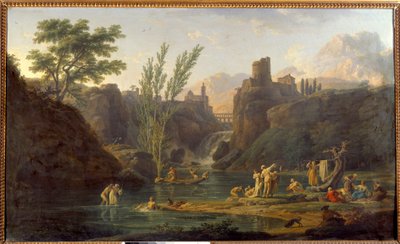 Joseph Vernet (1714-1789) Reggel, fürdőzők festménye 1772 V. 0,98x1,62 m alkotó: Claude Joseph Vernet