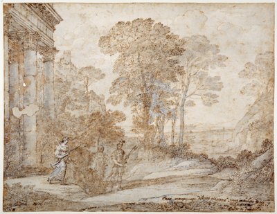 Vénusz és Aeneas találkozása, 1678 körül (toll és tinta mosással a papíron) alkotó: Claude Lorrain
