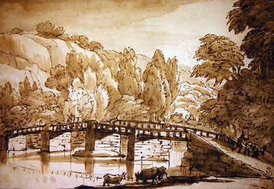 Erdős táj (toll és tinta, mosás papíron) alkotó: Claude Lorrain