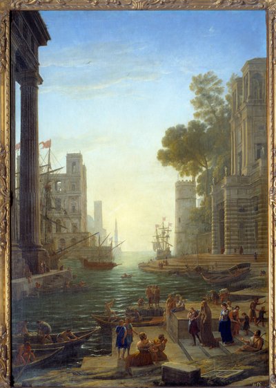 Táj Saint Paula Romana hajójával Ostiában. Saint Paula elhagyja gyermekeit, hogy a Szentföldre utazzanak. Vászon, 211 x 145 cm - Beszállás Sainte Paule-ból Ostiába. Szent Pál (347-404 vagy 407), római özvegy, Szent Jeromos tanítványa. Cl. festménye alkotó: Claude Lorrain
