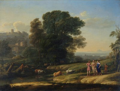 "Táj Cephalusszal és Prokrisszal Diana újraegyesítve" (Diana újraegyesített tájkép Cephalusszal és Prokrisszal) Claude Lorrain festménye (1600-1682) Olaj, vászon 1645 Méret 101,5x133 cm National Gallery, London alkotó: Claude Lorrain