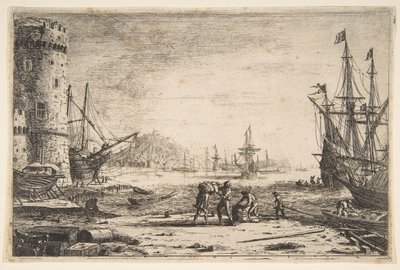 Kikötő egy nagy toronnyal, kb. 1641. alkotó: Claude Lorrain
