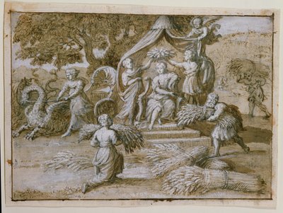 Hódolat Ceres előtt (tinta papíron) alkotó: Claude Lorrain