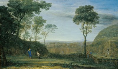 Tájkép Krisztus megjelenésével Szent Mária Magdolnának ("Noli me tangere") alkotó: Claude Lorrain