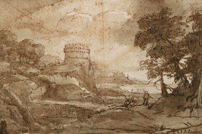 Tájkép kerek toronnyal és öböllel alkotó: Claude Lorrain