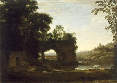 Táj sziklaívvel és folyóval alkotó: Claude Lorrain