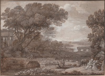 Tájkép a pihenővel az egyiptomi menekülésen, 1660 alkotó: Claude Lorrain