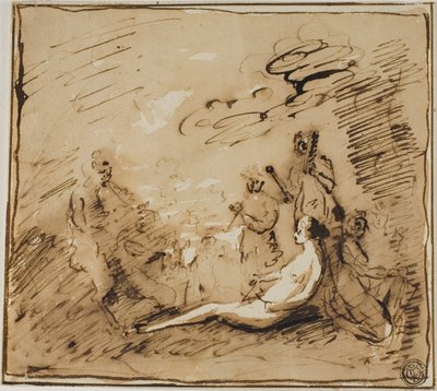 Hangszereken játszó nimfák és szatírok alkotó: Claude Lorrain
