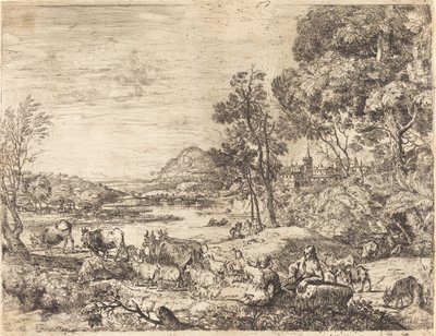 Pásztor és pásztorlány beszélget egy tájban (Berger et bergère conversant) alkotó: Claude Lorrain