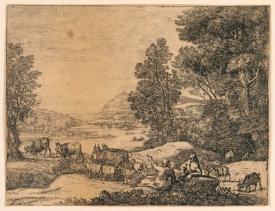 Pásztor és pásztorlány beszélget egy tájban alkotó: Claude Lorrain