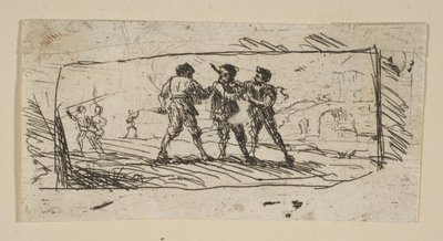Tanulmány a Brigands alsó részlegével, kb. 1633. alkotó: Claude Lorrain