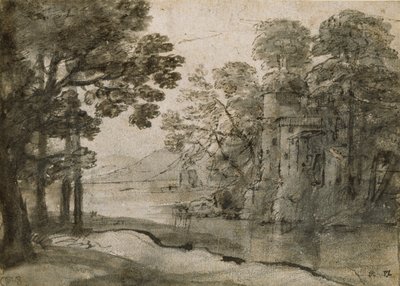 Vízimalom fák között, c1635-1638 alkotó: Claude Lorrain