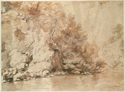 Tanulmány egy tájképhez (toll, bisztre és mosás papíron) alkotó: Claude Lorrain